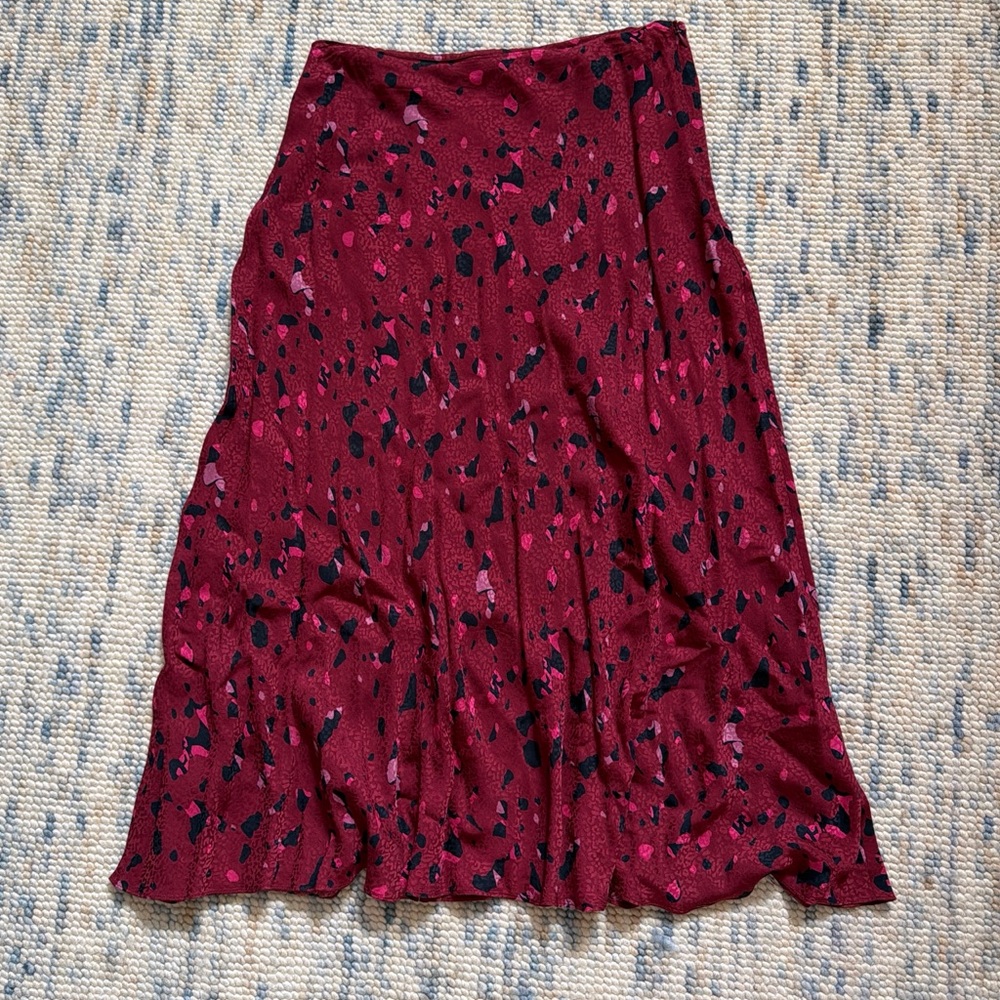 ba&sh Elegant Burgundy Patterned Slip Skirt